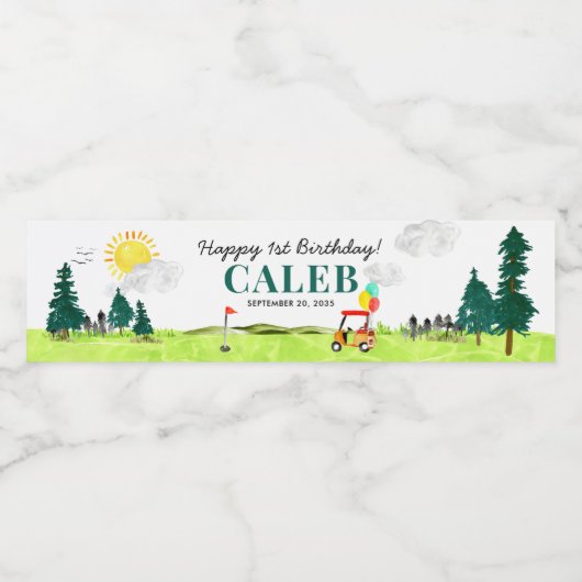 Leuke Waterverf Golfbaan Par-t-shirt Kids Verjaard Waterfles Etiket (Enkel label)