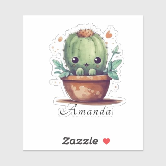 Leuke Waterverf Groene Cactus Naam Custom Cut Sticker (Vel)