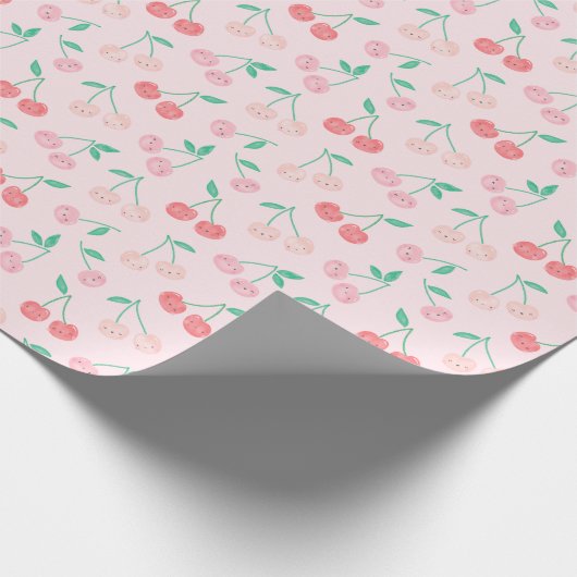 Leuke Waterverf Kersen in roze tinten Cadeaupapier (Hoek)