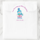 Leuke Waterverf Kerstmis Sneeuwman Aangepaste Naam Ronde Sticker (Tas)