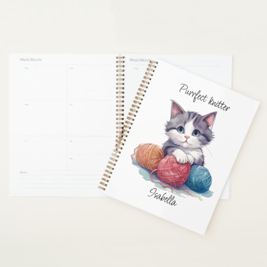 Leuke waterverf kitten met garens aangepaste naam planner (Display)