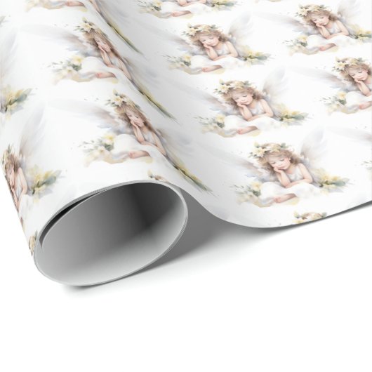 Leuke Waterverf kleine engel meisje lezen Cadeaupapier (Rol Hoek)