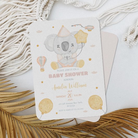 Leuke Waterverf Koala Balloons Baby shower Party Kaart