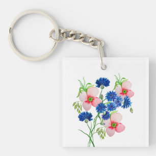 Leuke waterverf korenbloemen sleutelhanger