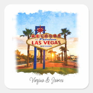 Leuke Waterverf Las Vegas Sign Wedding Vierkante Sticker
