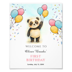 Leuke Waterverf Panda 1e Verjaardagsfeest Poster