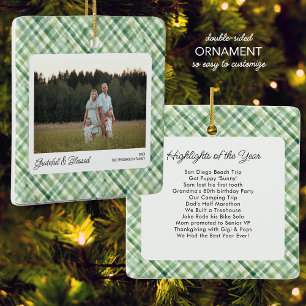 Leuke Waterverf Plaid Check Kerstfoto's Aangepast Keramisch Ornament