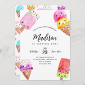 Leuke Waterverf Popsicle Cone Ice Cream Verjaardag Kaart (Voorkant / Achterkant)