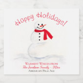 Leuke Waterverf Prettige feestdagen Snowman Bier Etiket (Enkel label)