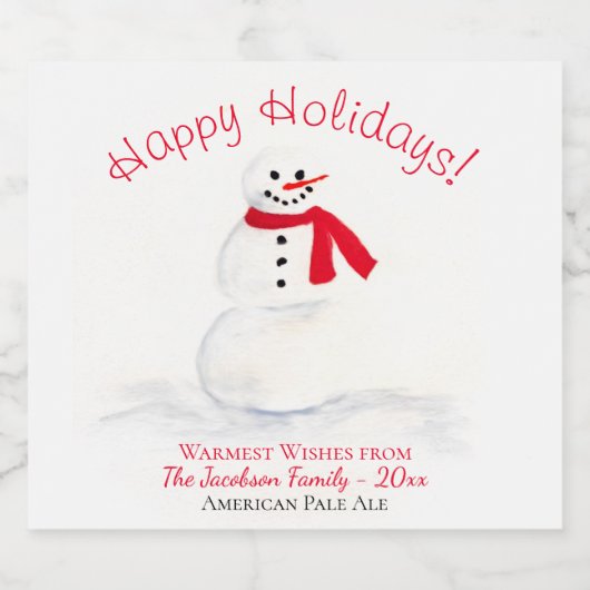 Leuke Waterverf Prettige feestdagen Snowman Bier Etiket (Enkel label)