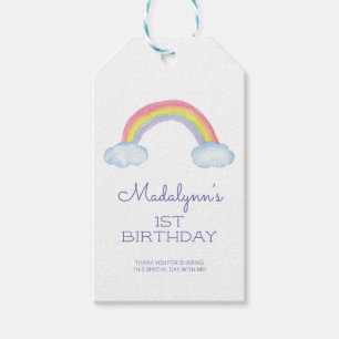 Leuke Waterverf Regenboog en Wolken Verjaardag Cadeaulabel
