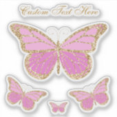 Leuke Waterverf Roze & Gouden Vlinder Gepersonalis Sticker (Voorkant)