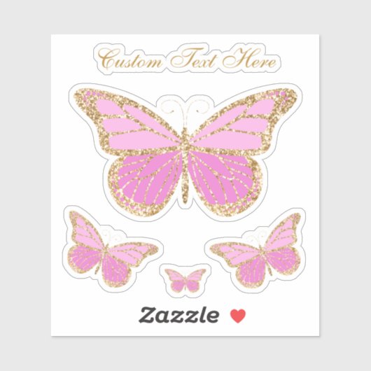 Leuke Waterverf Roze & Gouden Vlinder Gepersonalis Sticker (Vel)