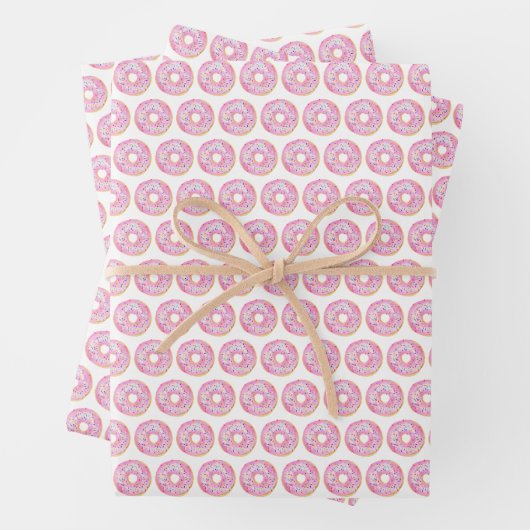 Leuke Waterverf Roze Sprinkle Donuts Patroon Inpakpapier Vel (In situ)