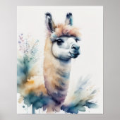 Leuke Waterverf Schilderen van een Llama 5:4 Poster (Voorkant)