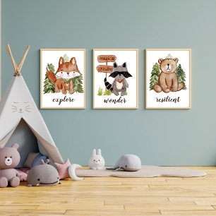 Leuke Waterverf Stijl Beer en Bomen Tekstnaam Poster