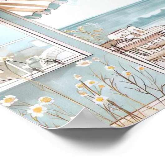 Leuke waterverf stijl strand scene poster (Hoek)