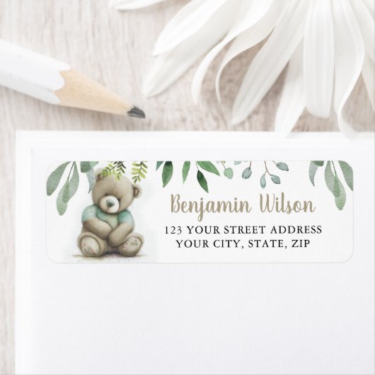 Leuke Waterverf Teddy Bear Groen Bladblad Etiket (Insitu)