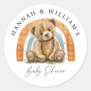 Leuke Waterverf teddybeer en regenboog Baby shower Ronde Sticker