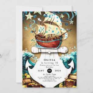 Leuke Waterverf Treasure Pirate Verjaardag Kaart