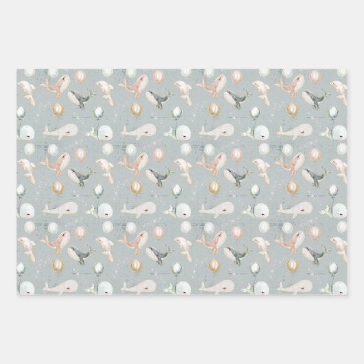 Leuke Waterverf walvis dolfijn en pastel ballon Inpakpapier Vel (Voorkant 3)