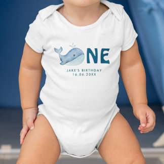 Leuke Waterverf walvis met baby's naam & datum Bab Romper