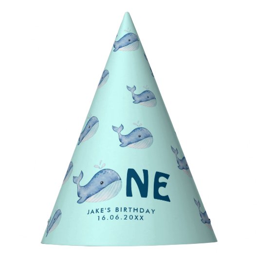 Leuke Waterverf Whale Birthday gepersonaliseerd Feesthoedjes (Voorkant)