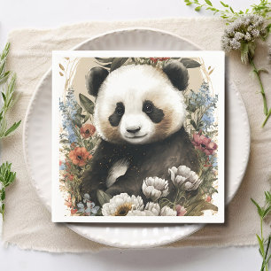 Leuke Waterverf Wildflower Panda Beer Verjaardag Servet