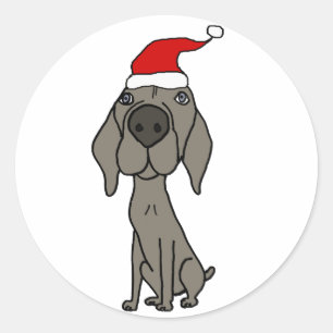 Leuke Weimaraner Dog in Santa Hat Kerst Cartoon Ronde Sticker