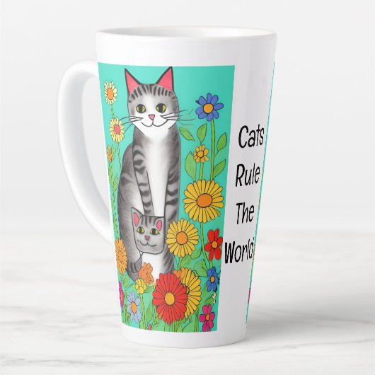 Leuke Whimsical Folk Art Kat en Kitten Quote Latte Mok (Linkerhoek)