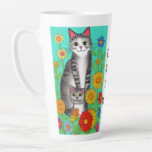 Leuke Whimsical Folk Art Kat en Kitten Quote Latte Mok