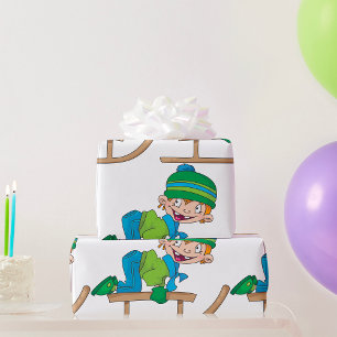 Leuke Winter Sledding Boy Schattige Sneeuwavontuur Cadeaupapier