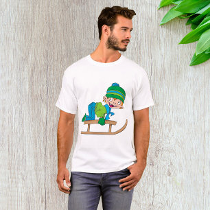 Leuke Winter Sledding Boy Schattige Sneeuwavontuur T-shirt