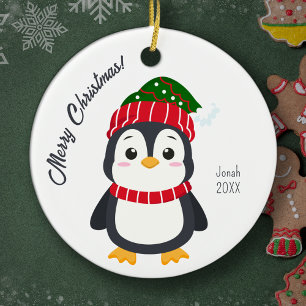 Leuke winterpinguïn gepersonaliseerde Kinder kerst Keramisch Ornament