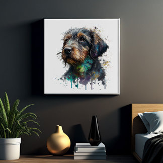 Leuke Wire-Haired Dachshund Puppy Waterverf Kunst Perfect Poster