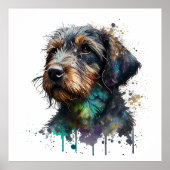 Leuke Wire Haired Dachshund Puppy Waterverf Kunst Poster (Voorkant)