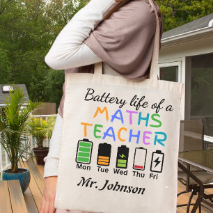 Leuke wiskundeleraar batterijduur aangepaste naam tote bag