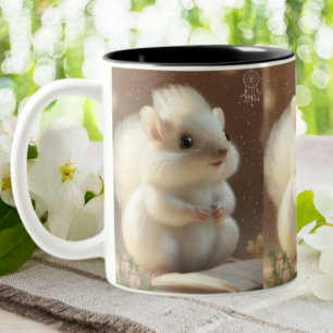 Leuke witte eekhoorn staan op een boek Rustiek Tweekleurige Koffiemok