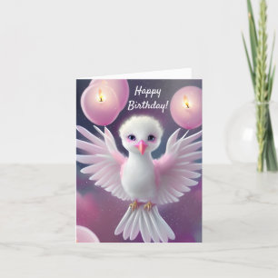 Leuke Witte en Roze Baby Vogel Verjaardag Feestdagen Kaart