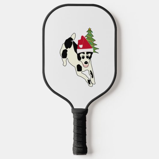 Leuke witte en zwarte hond in Santa Hat Pickleball Paddle (Voorkant)