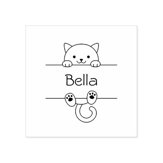 Leuke witte kat aangepaste naam rubberstempel (Afrduk)