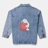 Leuke witte kat met garen bal denim jacket (Achterkant)
