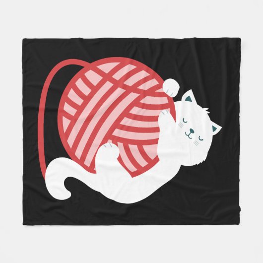 Leuke witte kat met garen bal fleece deken (Voorkant (Horizontaal))