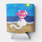 Leuke witte kat strand thema roze Bonnet Koelbox Blikjeskoeler (Achterkant)
