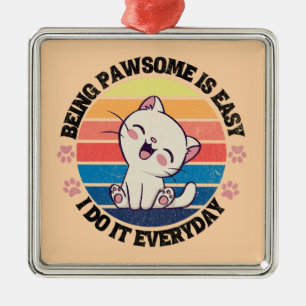 Leuke witte Kawaii kat Metalen Ornament