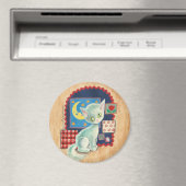 Leuke witte kitten en Quilt Patchwork Art Magneet (Insitu (Vaatwasser))