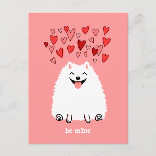 Leuke Witte Pomeranian Valentijn is Mijn Feestdagenkaart (Voorkant)