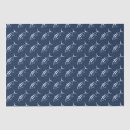 Leuke witte tonijn in pastelblauw op marineblauw tissuepapier