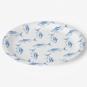 Leuke witte tonijn Vis in Egeïsche Blauw en Wit Papieren Bordje (Gekanteld)