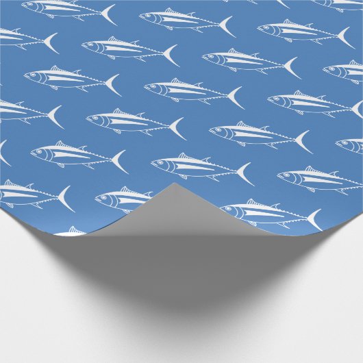Leuke witte tonijn Vis in Wit op Egeïsche Blauw Cadeaupapier (Hoek)